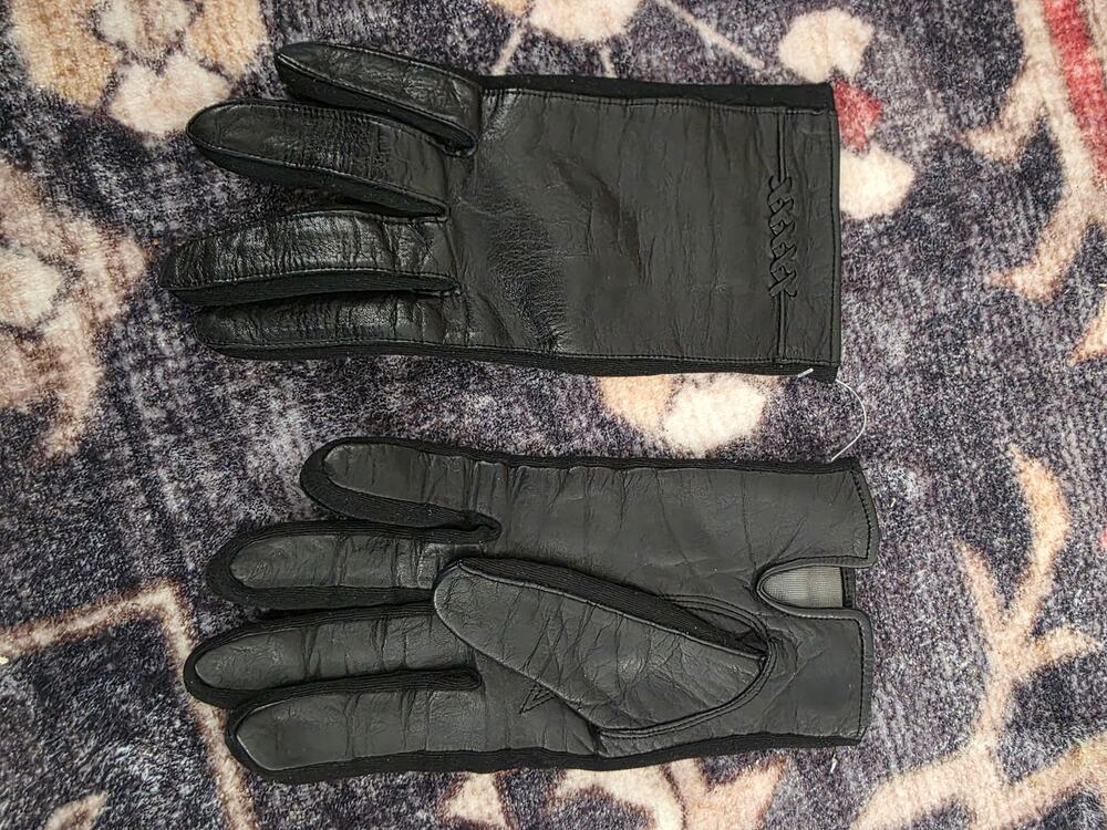 Vintage Black Genuine Leather Gloves Women’s Made Hong Kong Lined Braided Detail